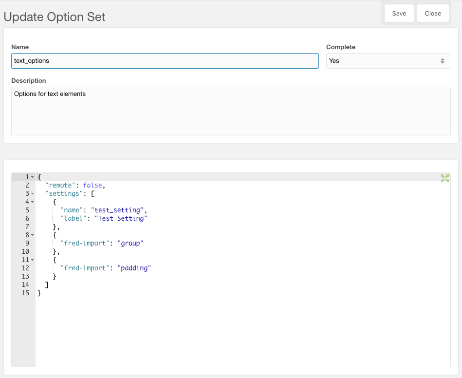 Option Sets Edit Panel