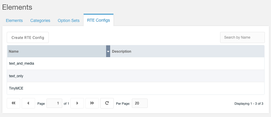 RTE Configs Grid